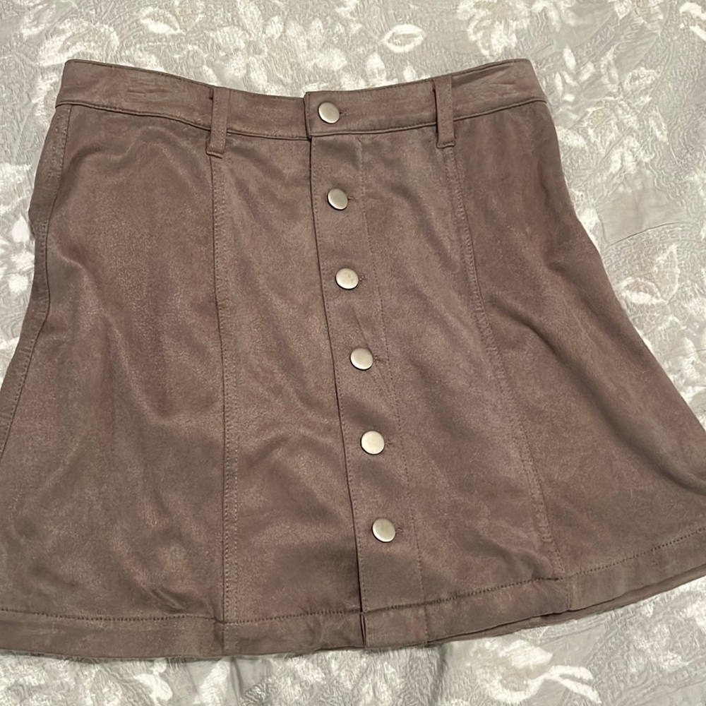 Suede beige button up mini skirt